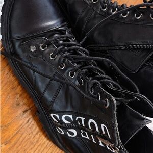 Black Leather High-Top Sneakers with Side Zip - Unbranded : Guess Combat Boots